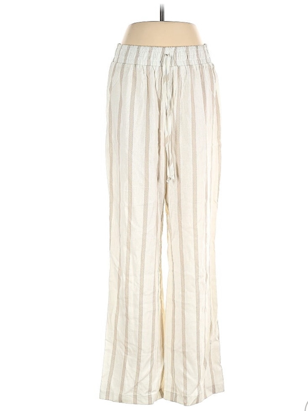 Striped Cream Wide-Leg Drawstring Pants